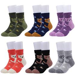 WYTartist Kinder Socken Thermo Socken Warme Kleinkind Mädchen Karikatur Niedliche Tier Socken Lässige Sport Schulen Laufen Socken, für 1-12 Jahre, 6 Paare (Bär, 4-7 Years) von WYTartist