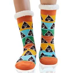 WYTartist Kuschelsocken Damen Flauschig Warme Haussocken Stoppersocken Rutschsichere Hausschuhe Dicke Socken Winter Hüttensocken Bettsocken mit ABS Sohle (Poop) von WYTartist