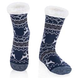 WYTartist kuschelsocken für Herren Warme Winter Thermosocken mit Vollplüsch und Wolle Dicke Warme Pantoffeln Socken 39-46 (Double Elk (Blue)) von WYTartist