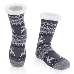 WYTartist kuschelsocken für Herren Warme Winter Thermosocken mit Vollplüsch und Wolle Dicke Warme Pantoffeln Socken 39-46 (Double Elk (Grey)) von WYTartist