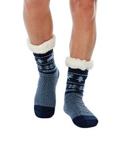 WYTartist kuschelsocken für Herren Warme Winter Thermosocken mit Vollplüsch und Wolle Dicke Warme Pantoffeln Socken 39-46 (Elch (Blau)) von WYTartist