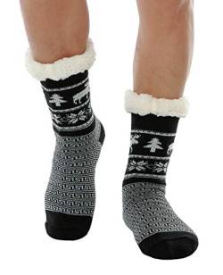 WYTartist kuschelsocken für Herren Warme Winter Thermosocken mit Vollplüsch und Wolle Dicke Warme Pantoffeln Socken 39-46 (Elch (Schwarz)) von WYTartist