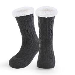 WYTartist kuschelsocken für Herren Warme Winter Thermosocken mit Vollplüsch und Wolle Dicke Warme Pantoffeln Socken 39-46 (Twist Black) von WYTartist