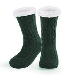 WYTartist kuschelsocken für Herren Warme Winter Thermosocken mit Vollplüsch und Wolle Dicke Warme Pantoffeln Socken 39-46 (Twist Green) von WYTartist