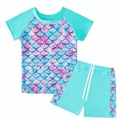 Badeanzug Mädchen 2-Teilige Uv Badebekleidung Kinder Kurze Ärmel Stoffdruck Schwimmanzug Uv Shirt Mädchen 5-6 Jahre von WYTbaby