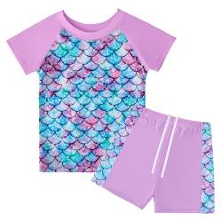 Badeanzug Mädchen 2-Teilige Uv Badebekleidung Kinder Kurze Ärmel Stoffdruck Schwimmanzug Uv Shirt Mädchen 6-7 Jahre von WYTbaby