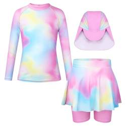 WYTbaby Badeanzug Mädchen 3 Stück Uv Schutzkleidung Kinder Lange ÄRmel Bademode Set Rash Guard mit Rüschenbesatz Badehose für Mädchen 8-9 Jahre von WYTbaby