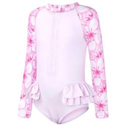 WYTbaby Badeanzug Mädchen Einteiliger Uv Badebekleidung Mädchen Lange ÄRmel Bademode Rüschen Floral Schwimmanzug Mädchen 6-7 Jahre von WYTbaby