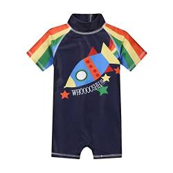 WYTbaby Kinder Jungen Badebekleidung UV Schutz Badeanzug Alles in Eins Sonnenschutz Bademode Einteiler Neoprenanzüge UPF 50+ Schwimmanzug mit Einem Reißverschluss Kurzarm-Hautausschlagschutz von WYTbaby