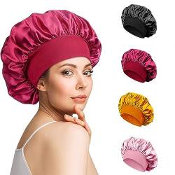 Satinhüte, 4 Stück Satin Haarhaube, Nachtmütze aus Seide Schlafmützen für Frauen und Mädchen(Schwarz, Rot, Weinrot, Grau) von WZHHDM