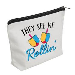 WZJHCL Chanukkah-Make-up-Tasche, Chanukah-Kosmetiktasche, religiöses Geschenk für jüdische Aufbewahrungstasche, Aufschrift "They See Me Rollin", See Me Rollin, modisch von WZJHCL