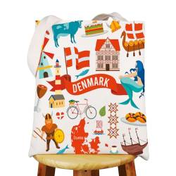 WZMPA Dänemark Reise Tragetasche Dänemark Reise Kultur Geschenk Dänisches Thema Einkaufstasche Dänemark Merchandise, Dänemark Tg, Large von WZMPA