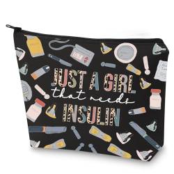 WZMPA Diabetes Insulin Make-up Tasche Diabetes Bewusstsein Geschenke Just A Gil That Needs Insulin Zipper Pouch Kosmetiktasche Diabetiker Supply Kit, mädchen insulin bl, Fit von WZMPA