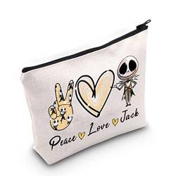 WZMPA Halloween Jack Fans Kosmetiktasche Skellington Gesicht Geschenk Peace Love Jack Zipper Tasche für Frauen Mädchen, Peace Jack, Passform von WZMPA