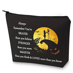 WZMPA Jack and Sally Fans Kosmetiktasche Horror Movie Fans Geschenke You Are Braver Stronger Smarter Than You Think Halloween Reißverschluss Tasche für Frauen Mädchen, Always J & S, Passform von WZMPA