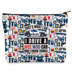 WZMPA Kosmetiktasche für Polizistin, Geschenk für Polizistin, Aufschrift "That's What I Do I Drive A Wee Woo Car And I Know Things", Make-up-Tasche mit Reißverschluss, Wee Woo Car, Kosmetiktasche von WZMPA