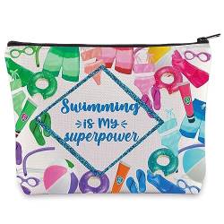 WZMPA Kosmetiktasche für Schwimmliebhaber, Geschenke, Schwimmen ist meine Super Power, Make-up-Tasche mit Reißverschluss, Schwimmartikel, Schwimmkraft, Kosmetiktasche von WZMPA