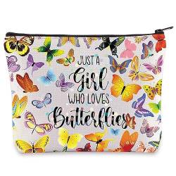 WZMPA Kosmetiktasche mit Schmetterlingen, Geschenk für Liebhaber von Just A Girl Who Loves Butterflies Make-up Reißverschluss Beutel Tasche Schmetterling Merchandise, Nur ein Mädchen (Just a Girl), von WZMPA