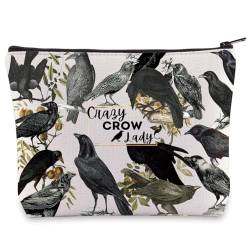 WZMPA Kosmetiktasche mit Vogelkrähe, Krähenliebhaber, Geschenk, verrückte Krähe, Dame, Make-up, Reißverschluss, Krähen-Merch, Crazy Crow Lady, Kosmetiktasche von WZMPA