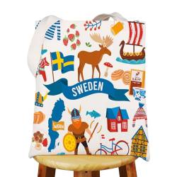 WZMPA Schweden Reisetasche Stockholm Reise Geschenk Schwedisches Nationaltier Elch Wiederverwendbare Einkaufstasche Schweden Tour Merchandise, Schweden Tg, Large von WZMPA