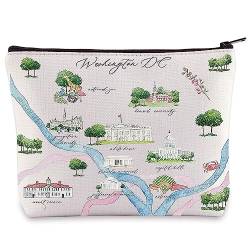 WZMPA Washington DC City Map Kosmetiktasche Washington DC Reise Souvenir Geschenk Washington DC Langstreckenbeziehung Make-up Reißverschluss Beutel Tasche für Familie Freund, Washington Dc, von WZMPA