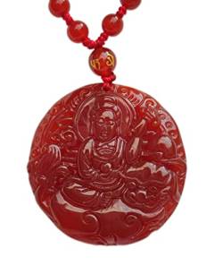 WZZQZR Reiner natürlicher roter Achat Handwerkskunst Drache Kuan-Yin Kannon Guanyin Halskette Anhänger, Einheitsgröße, Jade, Achat von WZZQZR