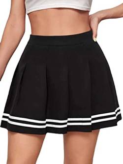 WaKallsmo Damen Sexy Minirock Schuluniform Rock Rüschen Röcke Cheerleader Faltenrock, Schwarz mit weißen Streifen, X-Klein von WaKallsmo