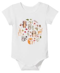 Wadera Baby Body Aus Baumwolle – Baby Bodysuits Von 0 Bis 24 Monaten – Kurzarm Bodys Baby Mädchen Und Jungen – New Born Baby Body 6-9 Weiß Waldtiere von Wadera