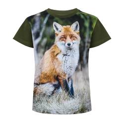 Wadera Baumwoll-T-Shirts für Junge und Mädchen – T-Shirt Kinder, Mädchen – Kinder Shirts – Sicher und Bequem für Kinder – 116/122 Grün T-Shirt mit Fuchs von Wadera