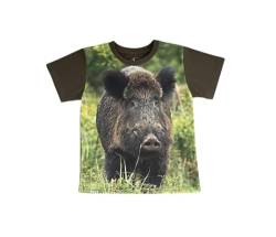 Wadera Baumwoll-T-Shirts für Junge und Mädchen – T-Shirt Kinder, Mädchen – Kinder Shirts – Sicher und Bequem für Kinder – 134/140 Grün T-Shirt mit Wildschwein von Wadera