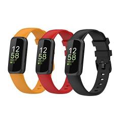 Waekethy Armband für Fitbit Inspire 3, Silikon Armbänder Sport Uhrenarmbänder Ersatzarmband Kompatibel mit Fitbit Inspire 3 (L, Gelb+Rot+Schwarz) von Waekethy