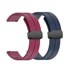 Waekethy Armband für Forerunner 255/265 Music, 22mm Silikon Armbänder mit Faltschließe Ersatzarmband Kompatibel mit Garmin Vivoactive 4/Venu 2 (Rot+blau) von Waekethy