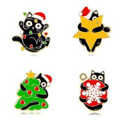 4 Stücke Nette Brosche Weihnachten, Wahohousee Emaille Brosche Katze Weihnachtsschmuck Pins Anstecker für Rucksäcke Jacken Hüte Dekoration Give away Weihnachten für Kinder, von Wahohousee