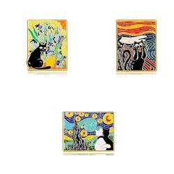 4 Stücke Van Gogh Sternennacht Sonnenblume Katze Nette Brosche, Wahohousee Emaille Brosche Weihnachtsschmuck Pins Anstecker für Rucksäcke Jacken Hüte Dekoration Weihnachten von Wahohousee