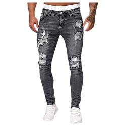 Herren Destroyed Stretch Jeans Coole Schwarze Mode Jeans Ripped Slim Fit Hip Hop Hose Mit Löchern Für Männer Herren Jeans Denim Reißverschluss Jeans Party Freizeithose Chino Sommer Basic (Grey, L) von Wahuan