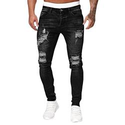 Herren Stretch Jeans Coole Schwarze Mode Jeans Ripped Slim Fit Hip Hop Hose Mit Löchern Für Männer Herren Jeans Denim Reißverschluss Jeans Party Freizeithose Chino Sommer Basic (11-Black, XXXL) von Wahuan