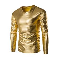 Herren T-Shirt Metallic Glänzend Kurzarmshirt Glitzer Schlank Fit Kostüm für Nightclub Party Tanzen Hip Hop Disco Halloween Cosplay 70er 80er Jahre Kostüm von Wahuan