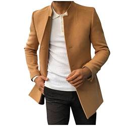 Mantel Herren Jacke Slim Fit Wollmantel Wintermantel Übergangsjacke Kurzmantel Männer Winter Trenchcoat Lange Freizeitjacke Business Für Arbeit, Meeting, Büro (Khaki, L) von Wahuan