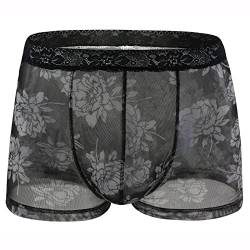 Reizwäsche Unterwäsche Herren Boxershorts Spitze Männer Reizwäsche Durchsichtige Unterhosen Sexy Transparente Gay Unterwäsche Bequeme Weiche Tangaslip Low-Rise Sportunterwäsche (Black, M) von Wahuan