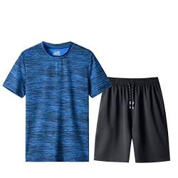 Schlafanzug Herren Kurz Pyjama Sommer Pyjama Set Shorts&T-Shirt Schlafanzüge Schlafanzug Lang Nachtwäsche Hausanzug Shorty Sleepwear Kurzarm Schlafhose schnelles trockenes Sport-Set (Blue-1, XL) von Wahuan