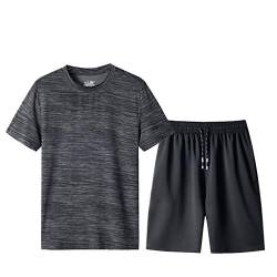 Schlafanzug Herren Kurz Pyjama Sommer Pyjama Set Shorts&T-Shirt Schlafanzüge Schlafanzug Lang Nachtwäsche Hausanzug Shorty Sleepwear Kurzarm Schlafhose schnelles trockenes Sport-Set (Grey-1, XXXXL) von Wahuan