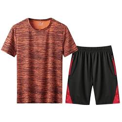 Schlafanzug Herren Kurz Pyjama Sommer Pyjama Set Shorts&T-Shirt Schlafanzüge Schlafanzug Lang Nachtwäsche Hausanzug Shorty Sleepwear Kurzarm Schlafhose schnelles trockenes Sport-Set (Orange-2, XXL) von Wahuan