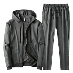 Streatwear Trainingsanzüge für Herren Sportanzug Langarm 2 Teiliges Männer 2-teiliges Set Jogginganzug lange Ärmellos O Ausschnitt Sportswear mit Taschen Zweiteiler Jogging Anzug Sweatshirt (Grey, M) von Wahuan