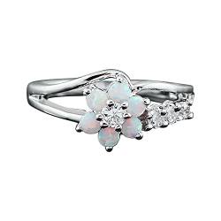 Vintage Exquisite Damen Ring Rosa Weiß Opal Zirkon Ring Kupferring Gürtel Ringe (White, 8) von Wahuan