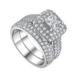 Wahuan 2 stücke Set Paar Prinzessin Square Diamond Set Ring Mode Luxus Engagement Hochzeit Schmuck Für Frauen Ringe Eukalyptus (Silver, 11) von Wahuan