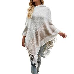 Wahuan Eleganter Bequemer Damen Poncho Pullover mit Chevronstreifen und Fransen Poncho Cape Retro Cardigans Pullover fühlen Wickelschal Geschenk für Mutter Strick Ponchos & Capes (T3, Einheitsgröße) von Wahuan