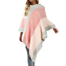 Wahuan Eleganter Bequemer Damen Poncho Pullover mit Chevronstreifen und Fransen Poncho Cape Retro Cardigans Pullover fühlen Wickelschal Geschenk für Mutter Strick Ponchos & Capes (T5, Einheitsgröße) von Wahuan