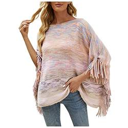 Wahuan Eleganter Bequemer Damen Poncho Pullover mit Chevronstreifen und Fransen Poncho Cape Retro Cardigans Pullover fühlen Wickelschal Geschenk für Mutter Strick Ponchos & Capes Damen (A, one Size) von Wahuan