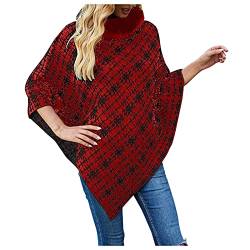 Wahuan Eleganter Bequemer Damen Poncho Pullover mit Chevronstreifen und Fransen Poncho Cape Retro Cardigans Pullover fühlen Wickelschal Geschenk für Mutter Strick Ponchos & Capes Damen (K, one Size) von Wahuan