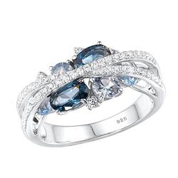 Wahuan Frauen-Ring-Retro- kreativer Neuer X-förmiger hohler Seeblau-Zirkon-Ring für Geschenk Ringe Mit Ketten Muster (Silver, 7) von Wahuan